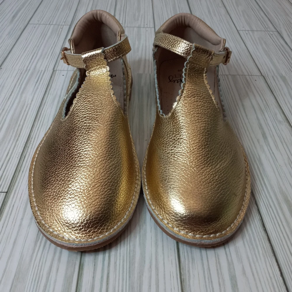 Monkey Feet Gold Metallic Leather Flat Shoes